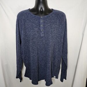 Men Lucky Brand Blue Long Sleeve Button Thermal Henley Shirt XX-Large 2XL XXL